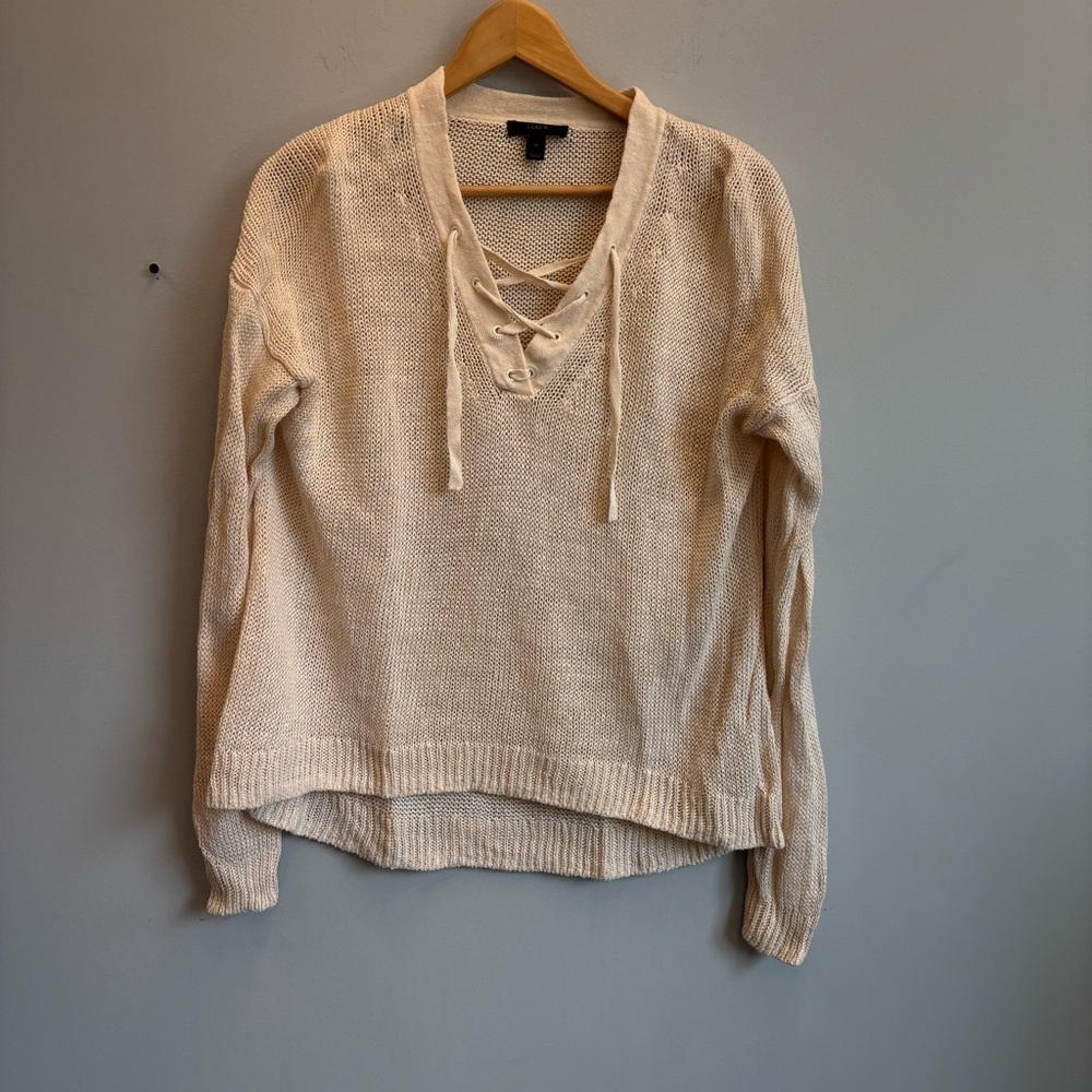 J.crew Medium Sweater linen lace‎ up cream beachy open knit